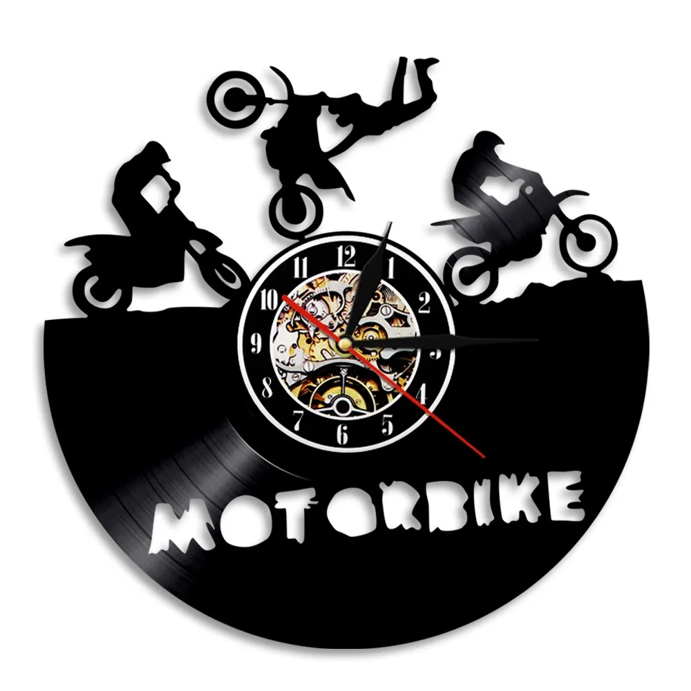 Motorbike Wall Clock Motorcycle Sports Race Speed Riders Vinyl Record