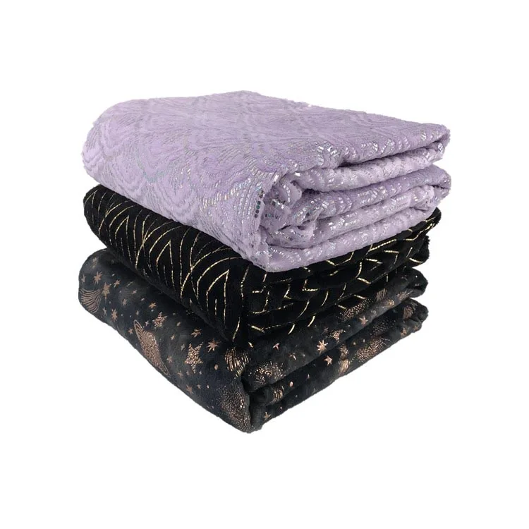 Wholesale Golden Foil Blanket Prints Microfiber Flannel Fleece Metallic