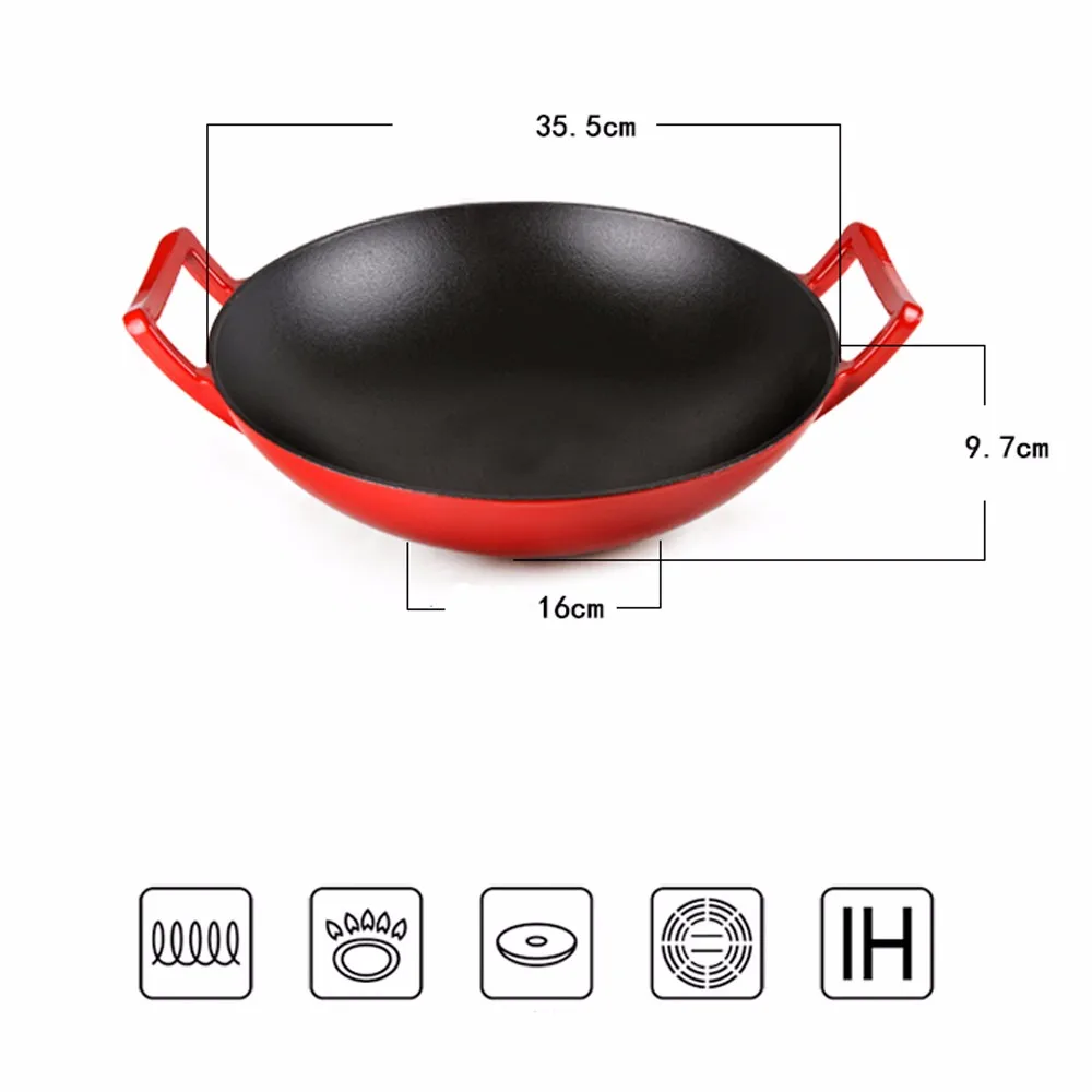 Induction Japanese Enamel Cast Iron Wok Pan With Wooden Cover Buy Wok