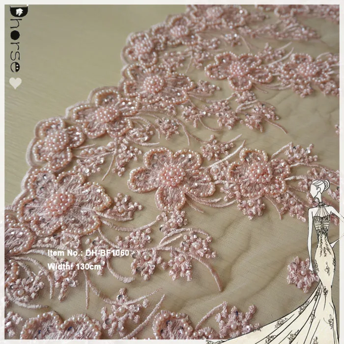 pink embroidered lace fabric