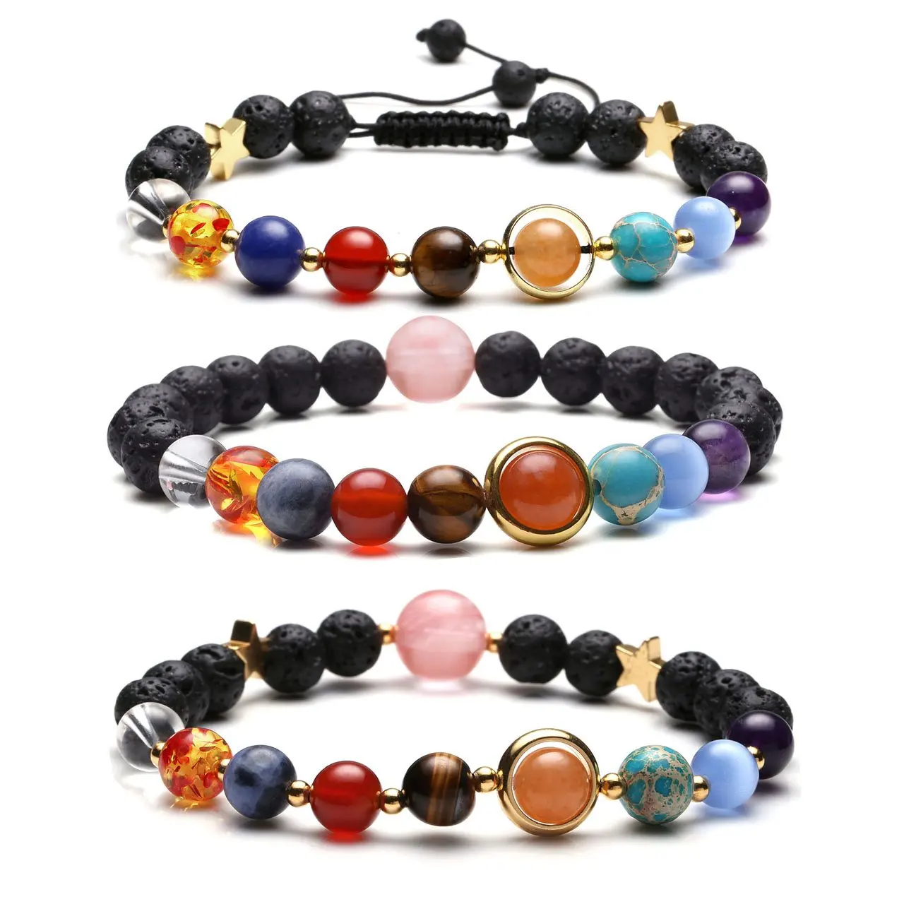 Mainbead Solar System Bracelet Universe Galaxy The Nine Planets Guardian Star Natural Stone Beads Bracelets