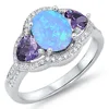 925 Silver Amethyst Blue Fire Opal Rings For Women Synthetic Opal Jewelry