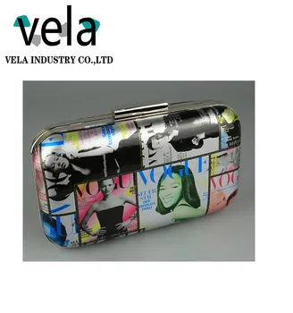 Fancy Pu Magazine Printed Purse Of Box Clutch Bags For Red Carpet Product On