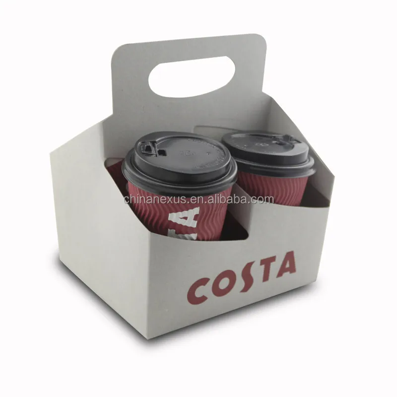 Grey Paper Coffee Cup Holder With Handle For 4 Cups View Grey Paper Coffee Cup Holder With Handle For 4 Cups