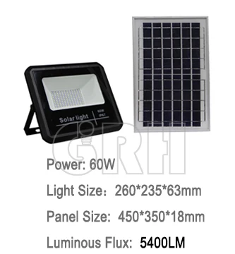 60w solar powered motion sensor led flood light