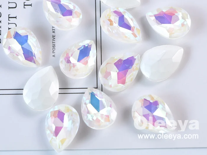 Factory Wholesale High Quality Mocha Shimmer Series Glass Pointed Back Teardrop MK Colors Rhinestones for Nail Art Decoration