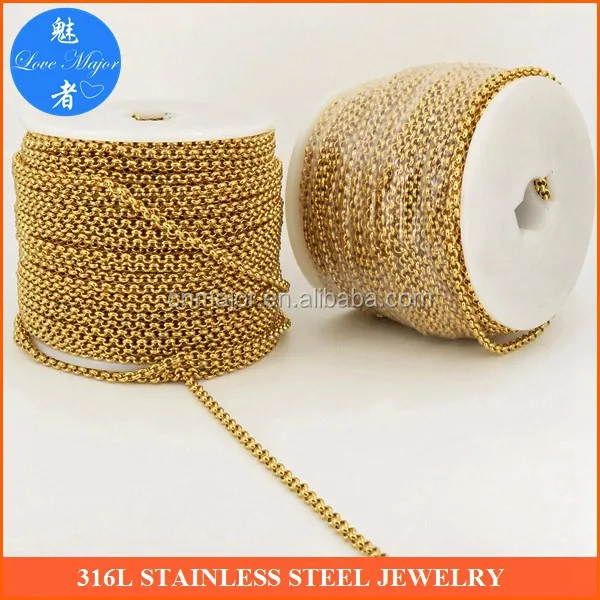 4mm Bulk Round Rolo Chain Roll Gold Stainless Steel Round Rolo Chain