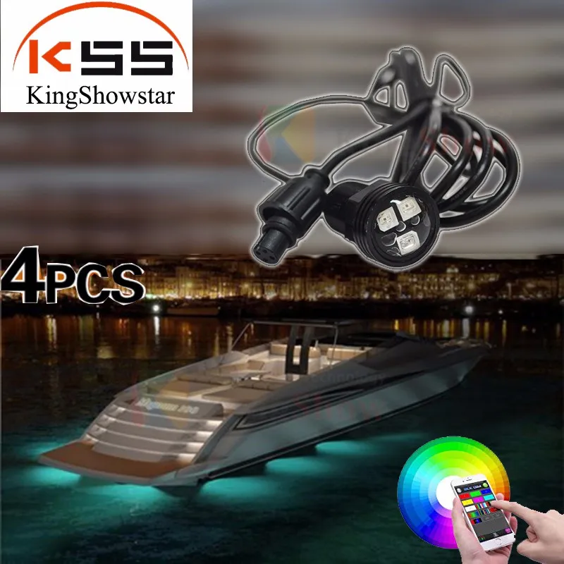 4xRGB LED Boat Light Waterproof Party Pontoon Ship Trailer Lighting Pods with Blue-tooth controller