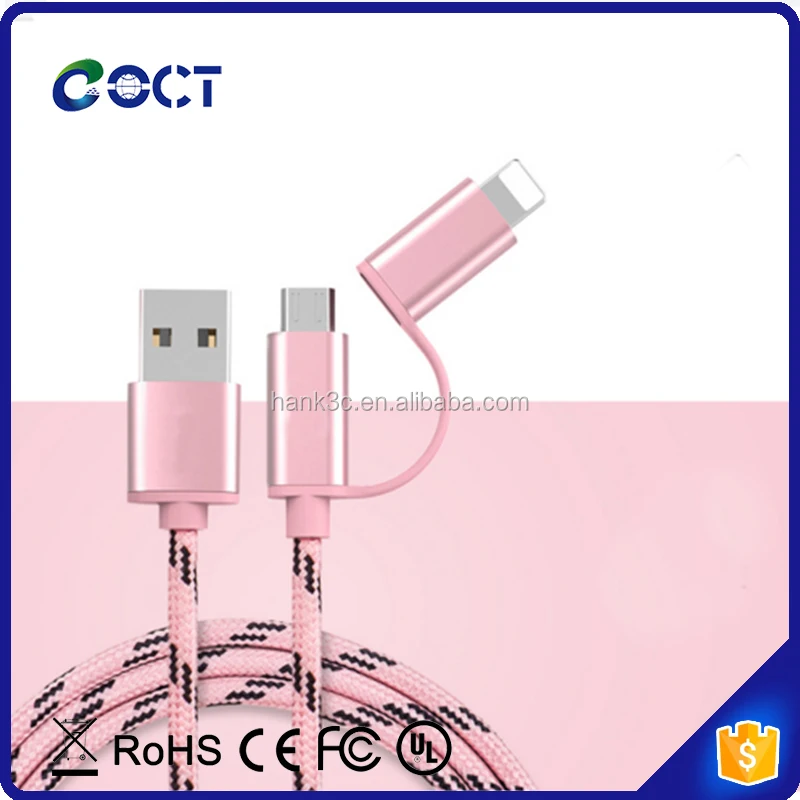 12 months warranty pink color 2 in 1charging cable