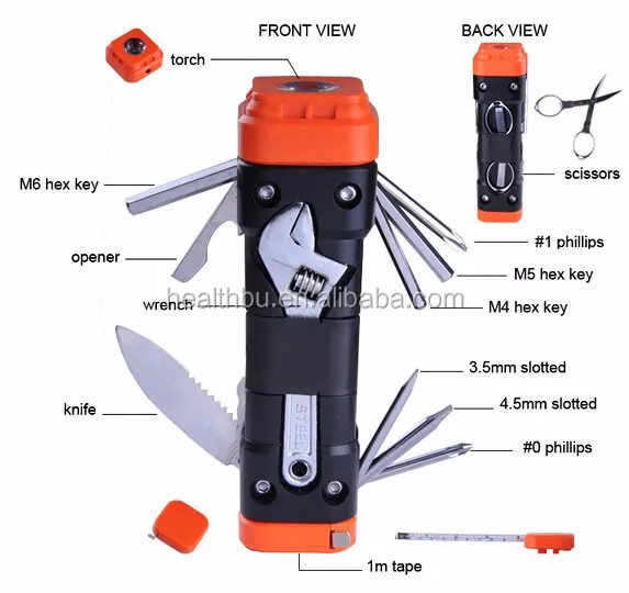 13 In 1 Multi Screwdriver Tool Kits With Torch Rench Tape Scissors Hex