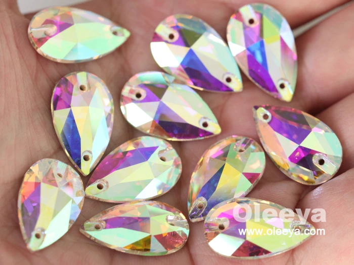 Factory 5A Quality High Shinny Crystal AB Teardrop Glass Sew on Strass for Women Design