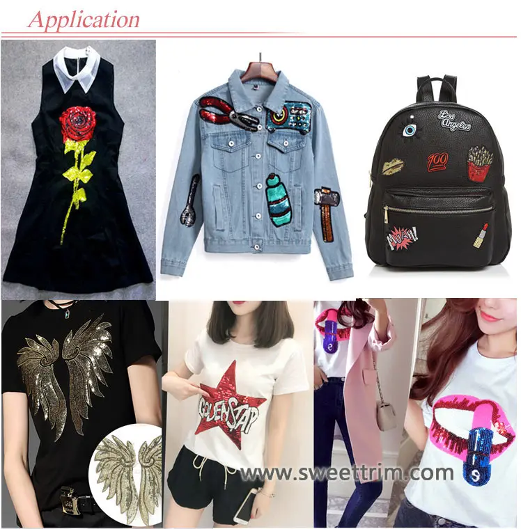 Factory custom single and double side reversible flip 3mm 4mm 5mm 6mm riffle embroidered sew on stick on iron on hotfix lentejuelas sequin patches appliques for clothing book cover notebook phone case