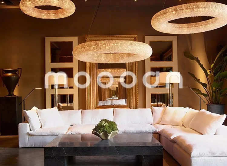 Modern decorative large and luxury round ring Pendant Light K9 chain crystal chandelier for hotel