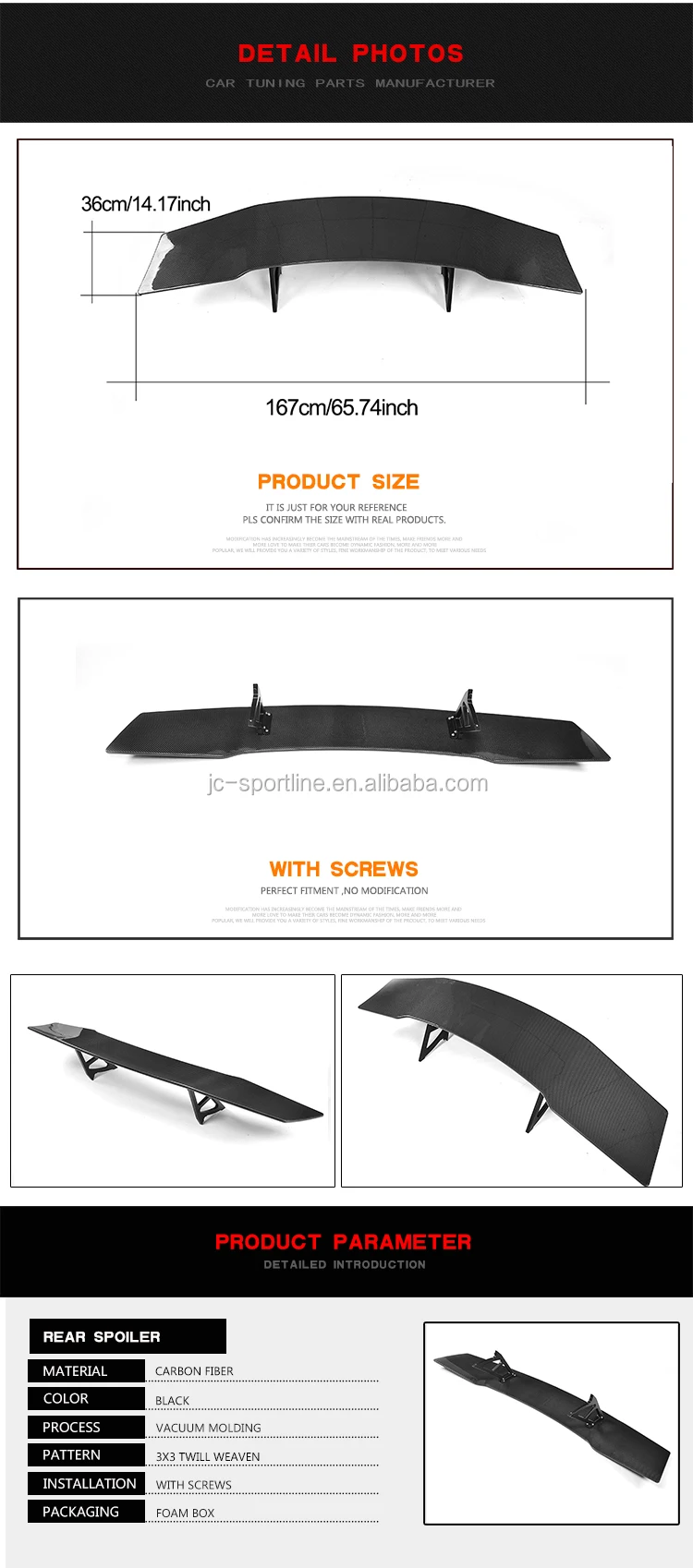 Carbon Fiber Gt Racing Spoiler For Ferrari 458 Italia Spider