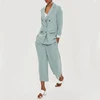 OEM Women Double Breasted Blazer with Trousers Linen Suit