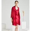 wholesale two-piece dress and robe wedding women super soft 100% silk stain bridal robe Night gown red home bridesmaid robe
