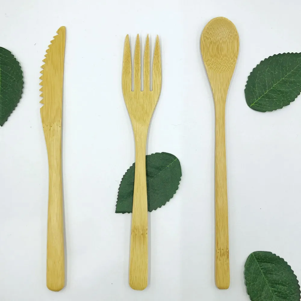 Amazon Top Seller Eco Friendly Reusable Travel Wooden Kids Bamboo Cutlery Set With Clothbag