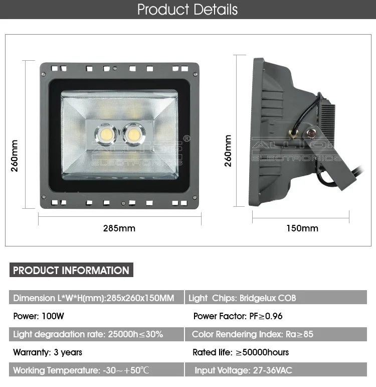Outdoor waterproof IP65 Bridgelux cob 100w led floodlight price