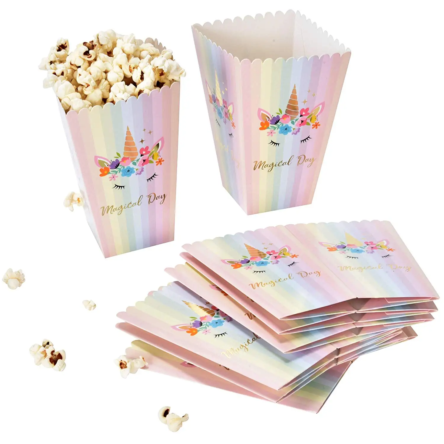 Yolandabecool 12 pezzi/set arcobaleno unicorno popcorn box per bambini decorazione del partito 