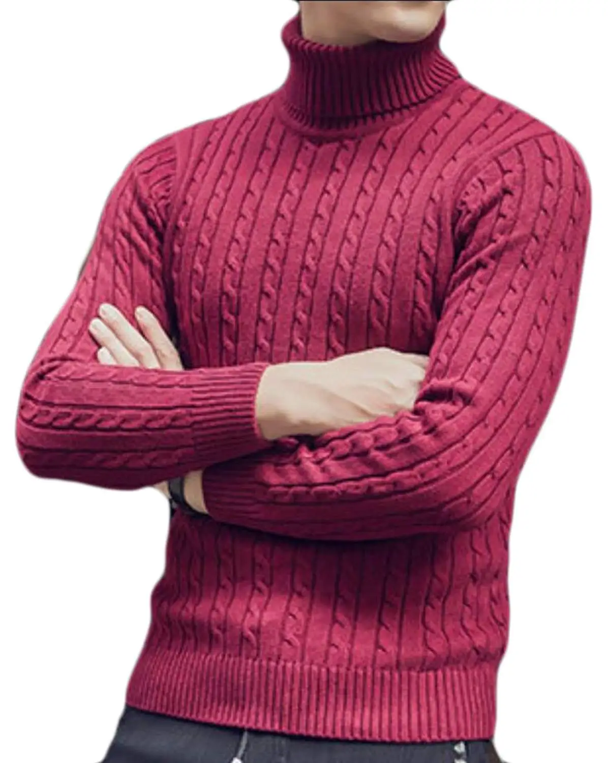 WSPLYSPJY Mens Winter Knitwear Pullover Casual Mock Turtle Neck Long Sleeve Jumper Sweaters