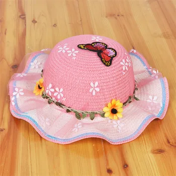 Bm014 Europeo Occidentale Usura Bambini Spiaggia Cappello Di Paglia Di Estate Bambini Disegno Bello Cappello Della Spiaggia Con Fiori E Pizzo Buy