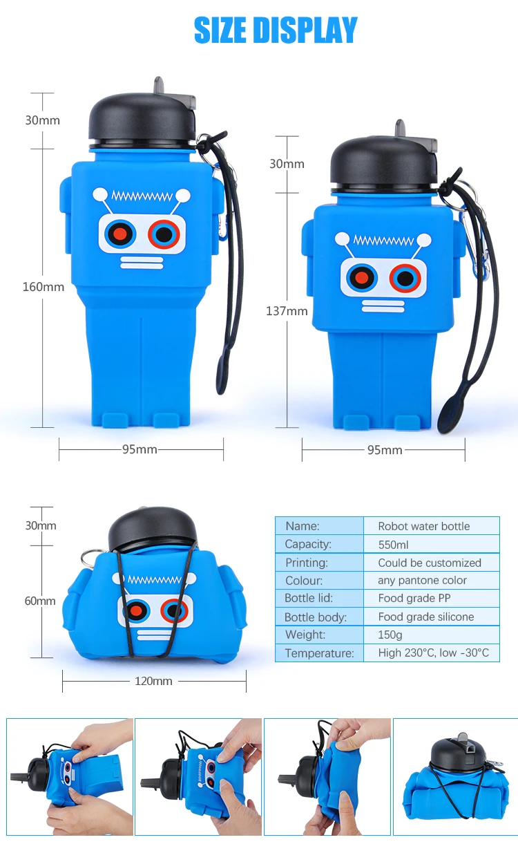 Silicone Cartoon School Children Water Jar Colorful Robot Water Bottle Kid