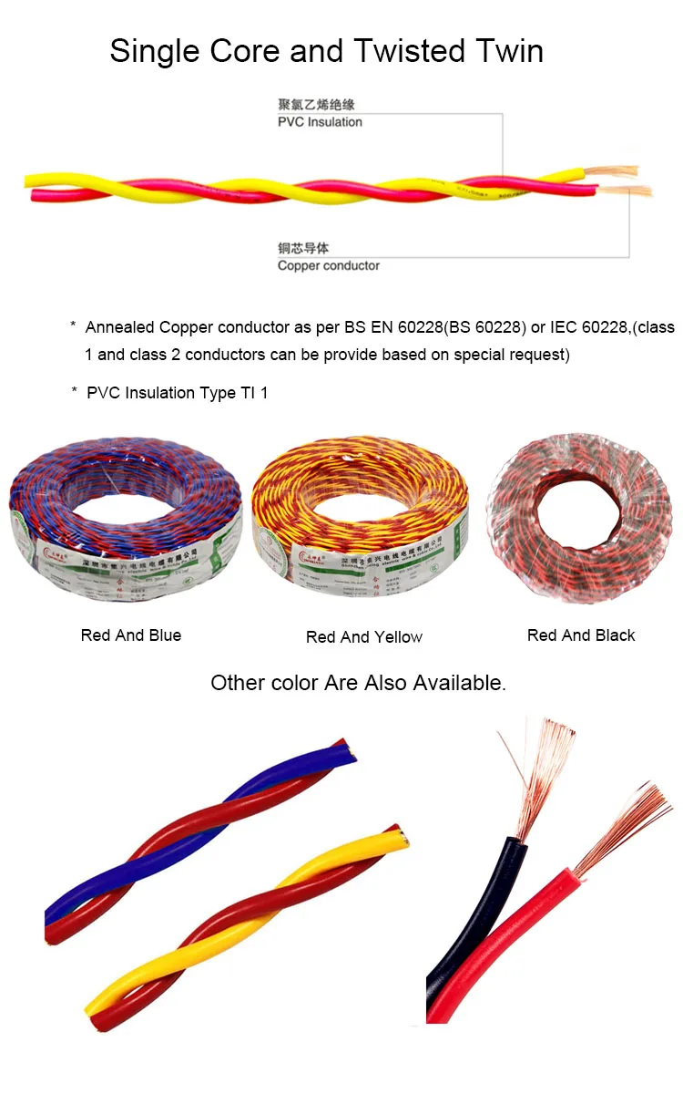 100 meters per roll twist core red and white electric wire, View twist ...