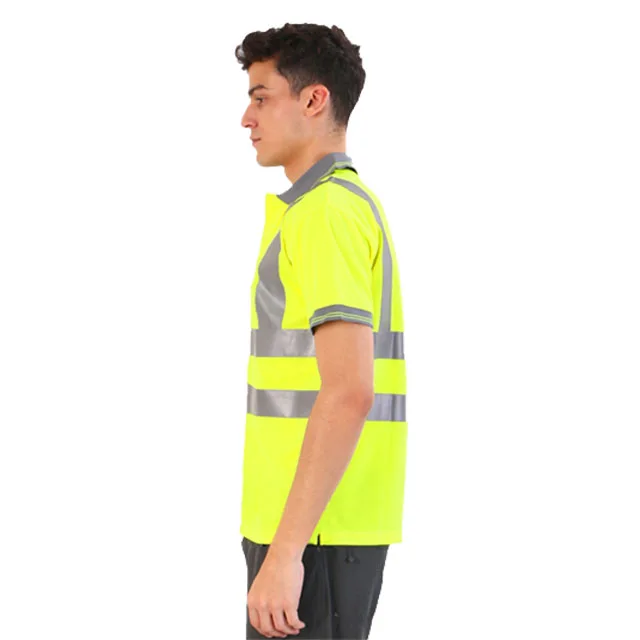 Stripe Safety Work Wear 100 Polyester Slim Fit Reflective Polo Shirts