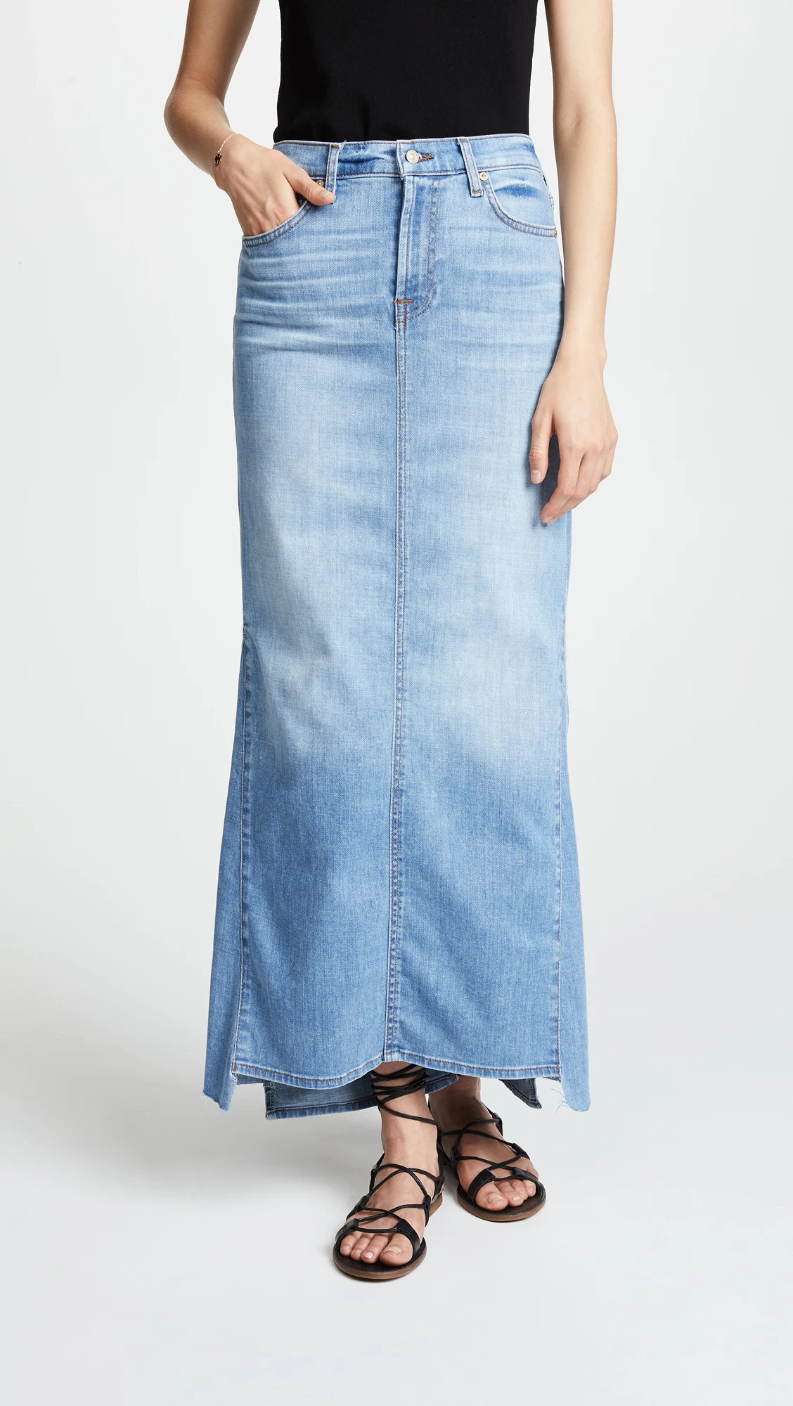 Women Fashion Long Denim Skirts High Quality Elastic Jean Longuette ...