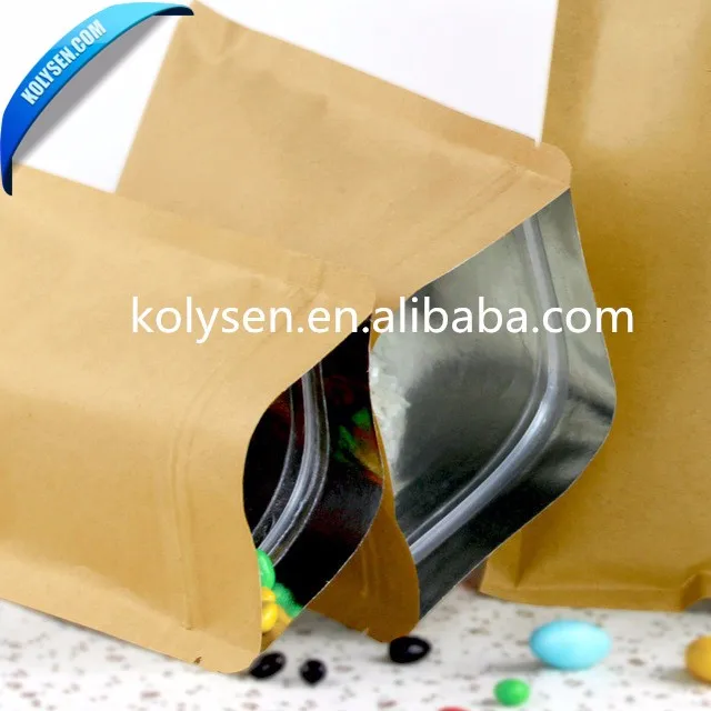 Dry food packing three side seal kraft paper bag with zipper