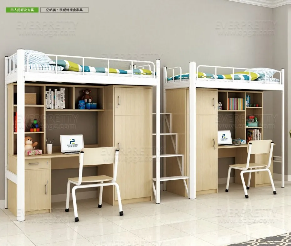 bunk bed with desk and cupboard