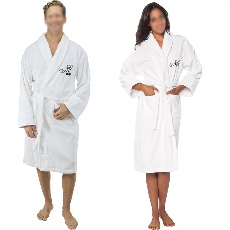 Embroidery Logo Wedding Bathrobes Set Luxury Long Velour Bath Robes