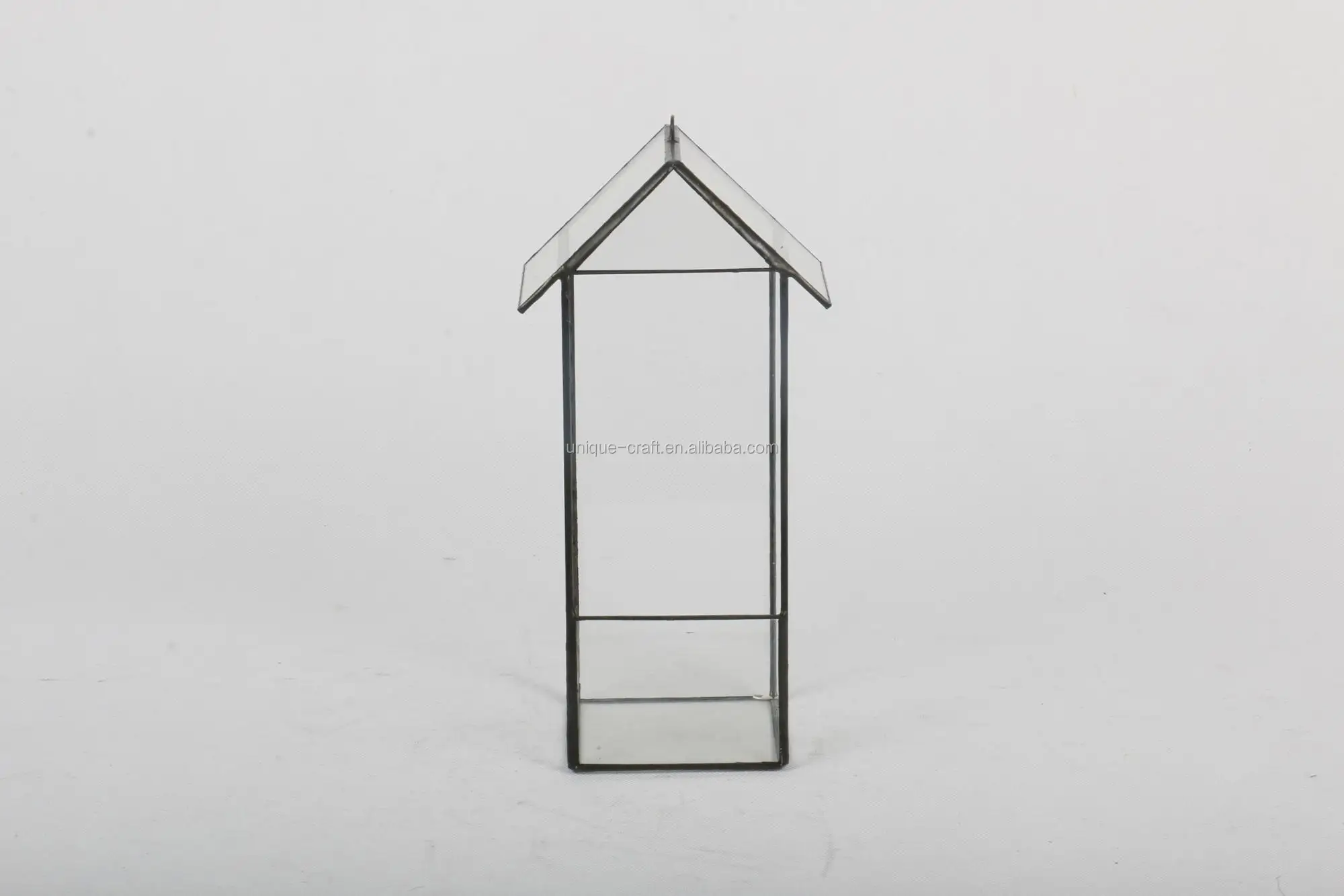 10 inch Tall House Shape Geometric Clear Glass Black Framed Hanging Air Plant Terrarium Holder