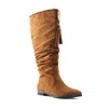Wholesale Price Flat Knee High Camel Suede Boots Fashion Fringe Detail Slouchy Boots Women 2019