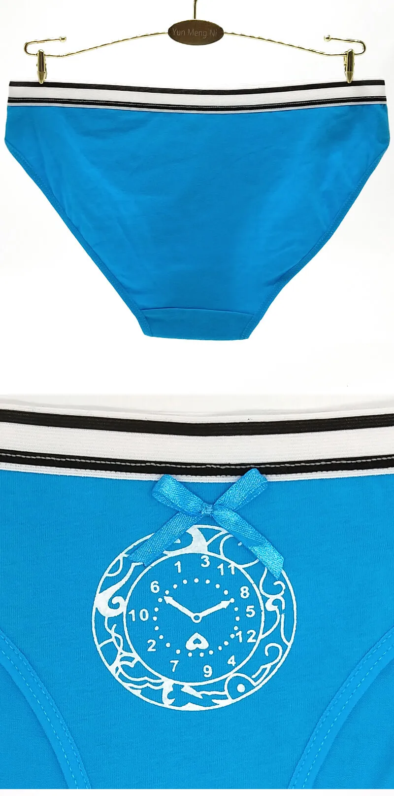 Yun Meng Ni Underwear Cute Cartoon Clock Print Briefs Cotton