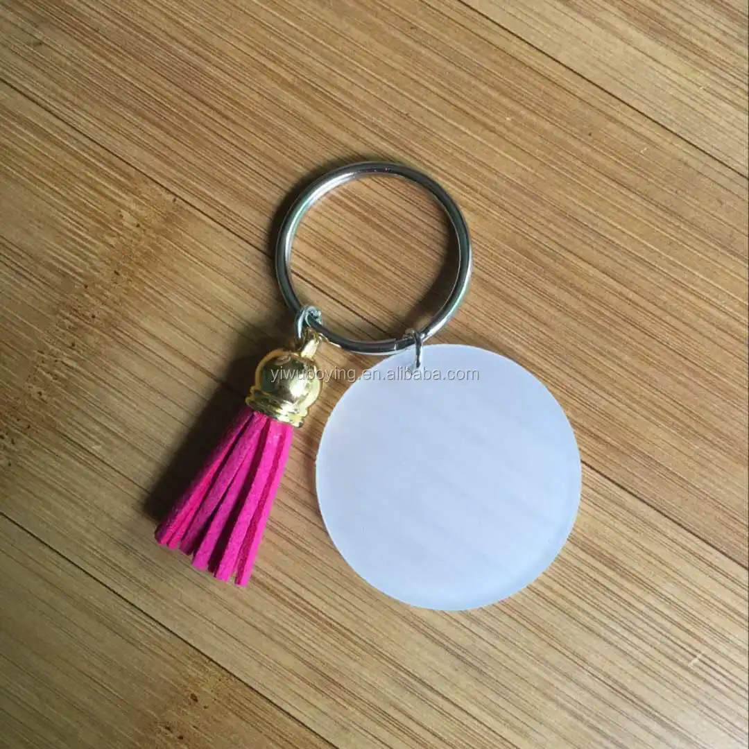 Hot Selling Monogram Acrylic Disc Keychain With Long Tassel Wholesale
