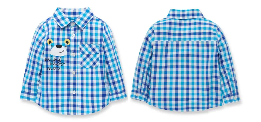 Cartoon printed kids boys shirts long sleeve fashion plaid shirts for children
