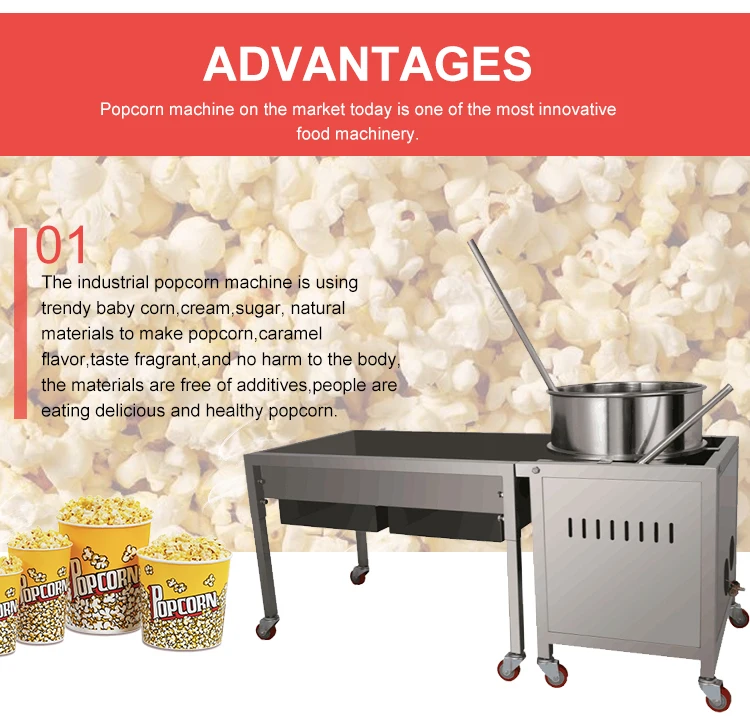GB-32 High Capacity 32 Oz Non-stick Snack Making China Automatic Large Scale LPG Popcorn Making Machine With Wheels