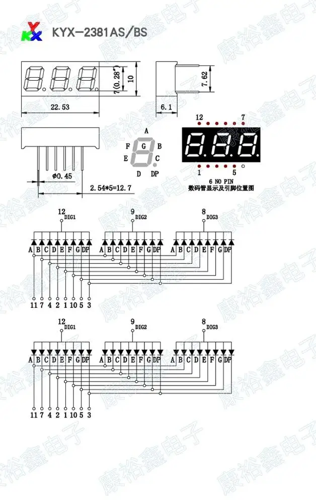 Pantalla Led De 7 Segmentos,Color Rojo,3 Dígitos,0,28 Pulgadas,2381as ...