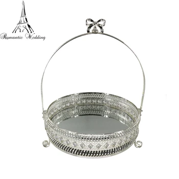 High Quality Silver Metal Fruit Basket Tray With Mirror Stand