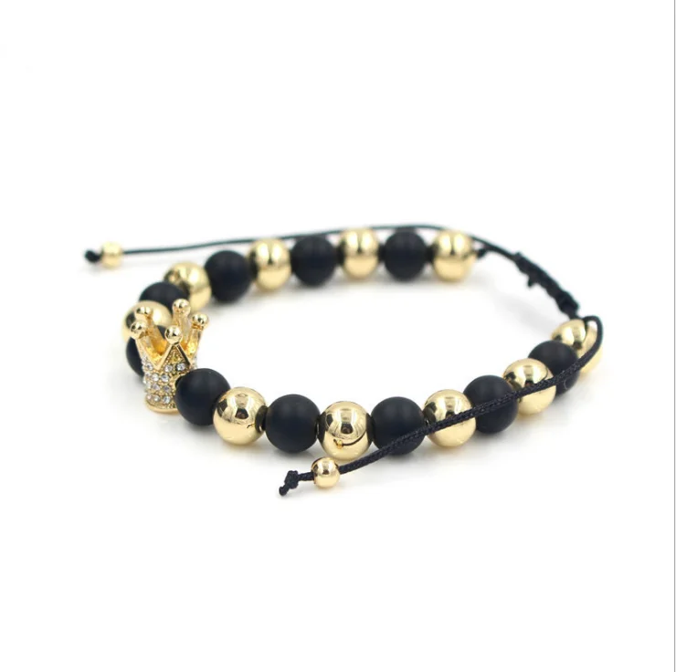 Zircon Bracelets Men Jewelry Cubic Micro Pave Crown Charm Round Cubic Micro Pave Crown Charm