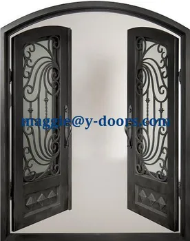 Eyebrow Arch Top Double Entry Door Wrought Iron Steel Main Eyebrow Arch Top Double Entry Door Wrought Iron Steel Main Operable Tempered Gl Panel