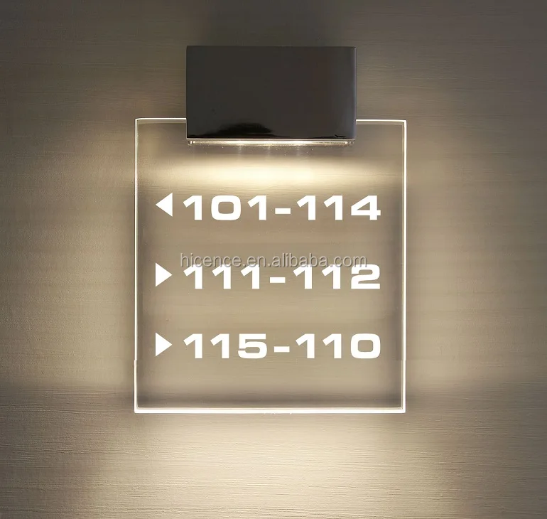 Crystal Glass Plate Hotel LED Lighted Door Room Number Level Number Direction Signage