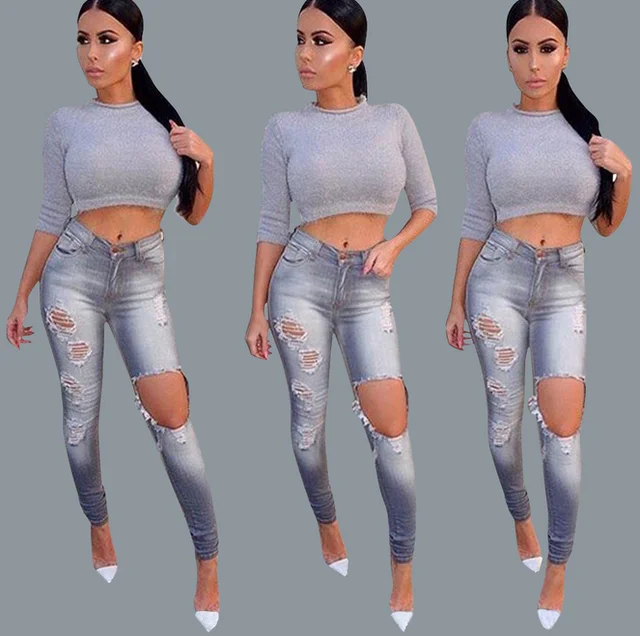 ripped jeans tops girls wash damaged jeans for women pants
