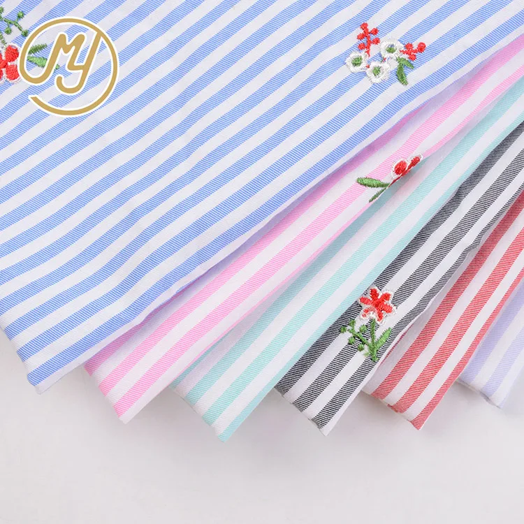 Factory Direct Red And White Stripe Pretty Flower Embroidered Cotton Fabric