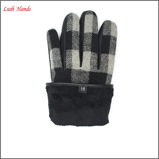 new style men's Pu leather and fabric touch screen leather gloves