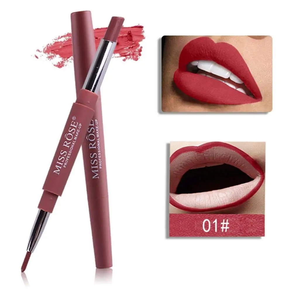 Kasenxet MISS ROSE Lipstick and Lip Liner Set Lipstick Duo Lipstick Matte Waterproof Lipstick Matte Lipstick Liner Lipstick Pencil Lipstick Eraser Color Lipstick All Day (A)