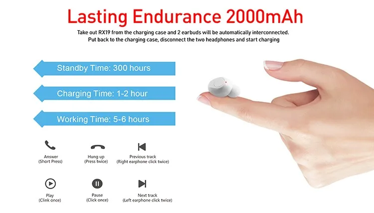 Amazon Top Hot Selling Outdoor Sport Most Durable Wireless V5.0 Bluetooth Headset Headphones RX19 Ear Pieces with Charging Case - ANKUX.COM
