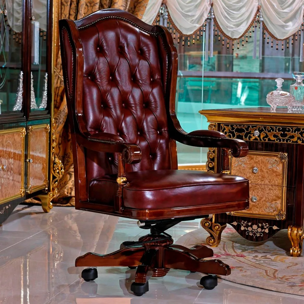 YB61 luxury antique cổ điển chesterfield văn phòng da ghế gỗ rắn bọc da Ghế xoay boss ghế văn phòng