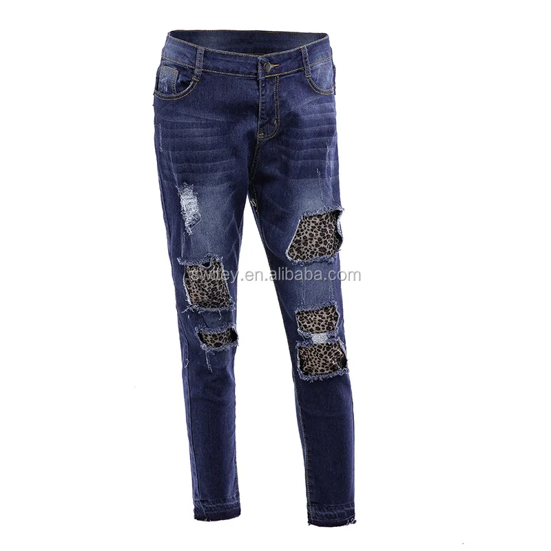 leopard patch jeans wholesale